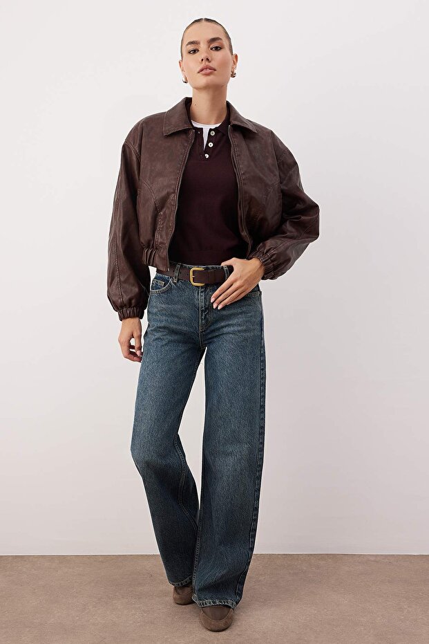 Koyu Mavi Yüksek Bel Wide Leg Palazzo Jeans TWOAW26JE00251 - 1