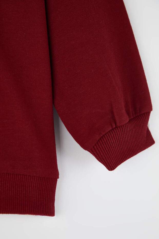 Bordo Pamuklu Baskılı Polo Yaka Regular Unisex Çocuk Örme Sweatshirt TKDAW26SW00019 - 4