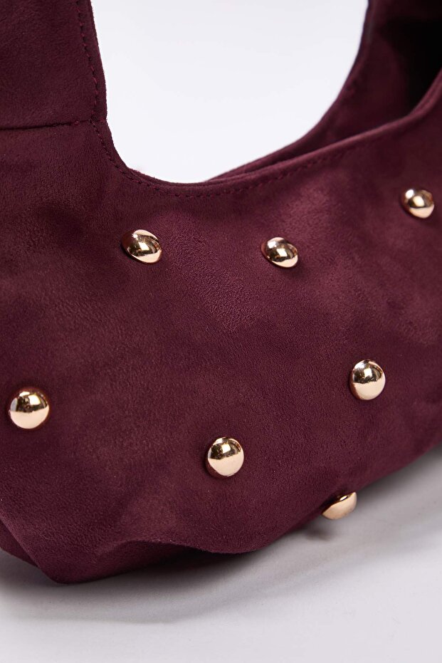 Bordo Süet Rose Trok Taşlı Kadın Oval Orta Boy El Ve Omuz Çanta TAKSS25OC00059 - 5