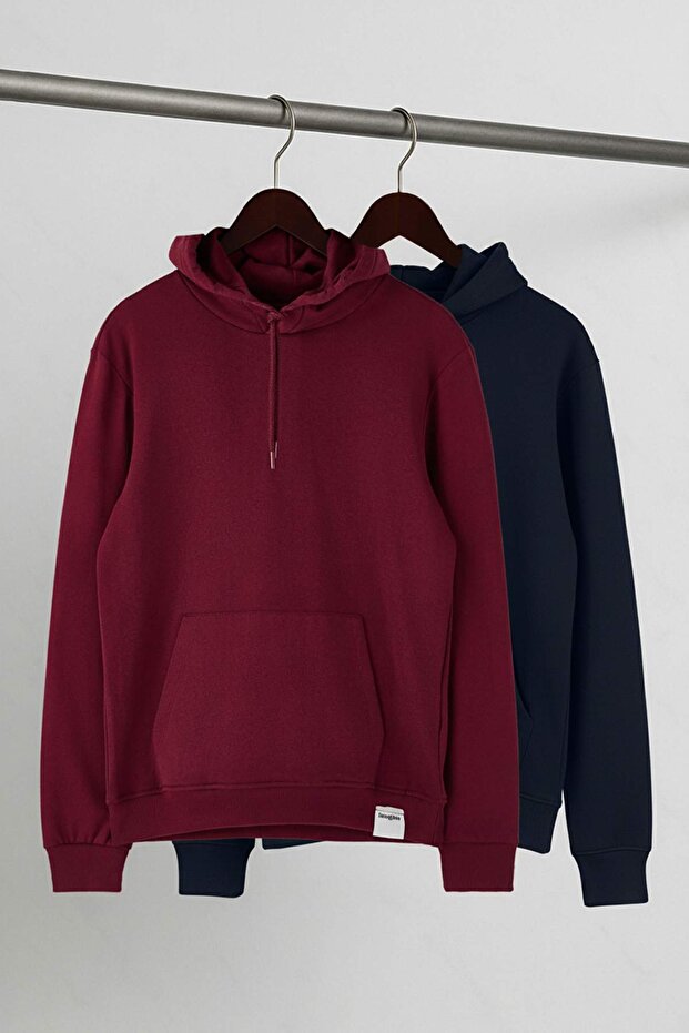 Bordo- Lacivert 2'li Paket Kapüşonlu Regular Kesim İçi Polarlı Sweatshirt TMNAW24SW00000 - 8