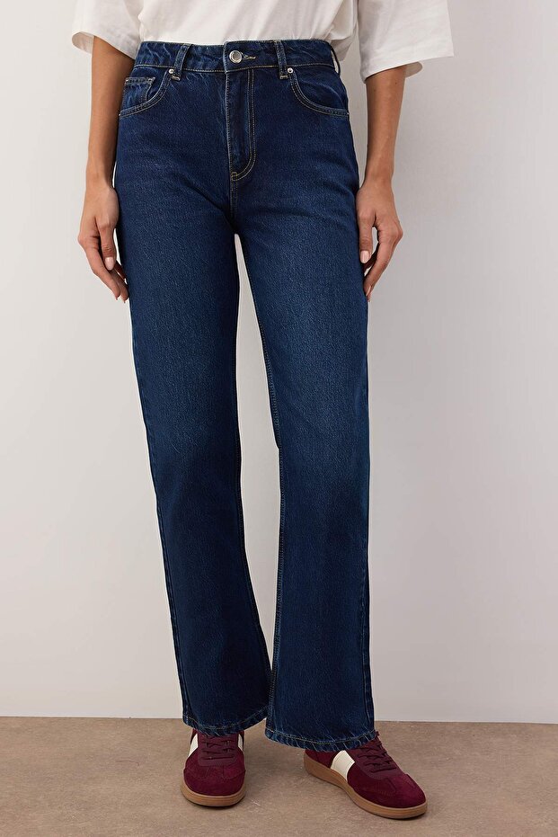 Koyu Mavi Yüksek Bel Straight Jeans TWOAW26JE00249 - 3