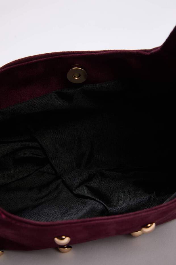 Bordo Süet Rose Trok Taşlı Kadın Oval Orta Boy El Ve Omuz Çanta TAKSS25OC00059 - 6