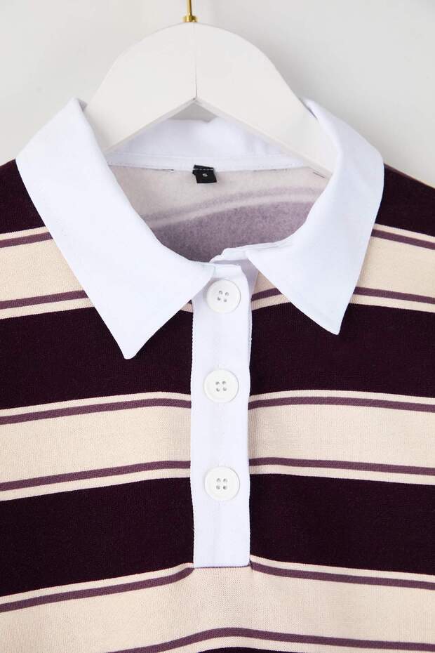 Çok Renkli Çizigli Polo Yaka Oversize/Geniş Kalıp Örme Sweatshirt TWOAW26SW00245 - 6