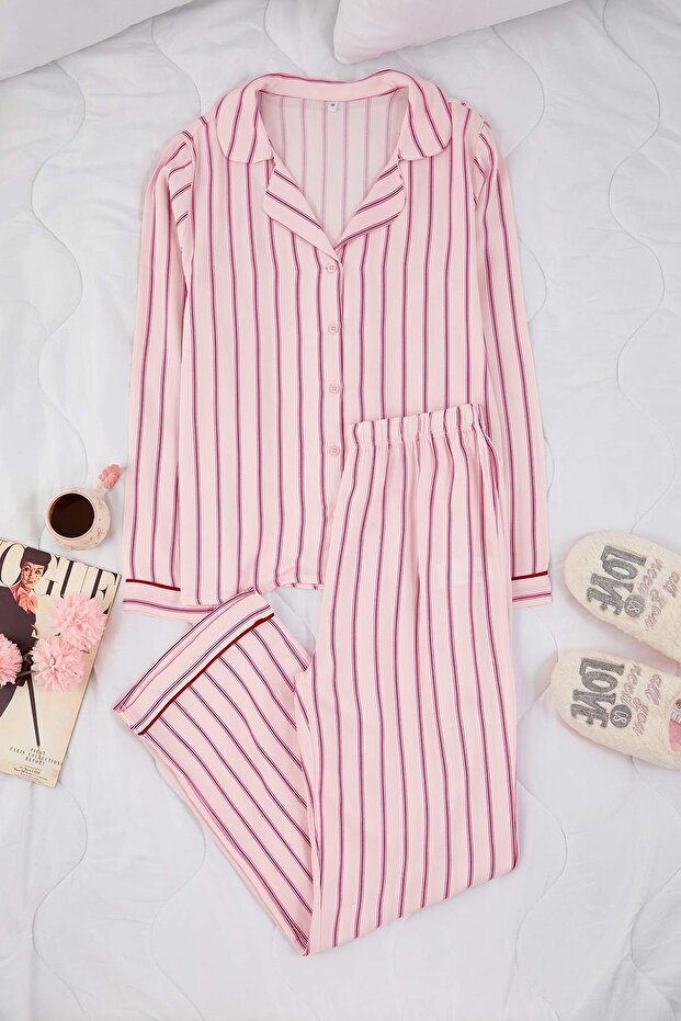 Pembe Çizgili Belmando Dokuma Pijama Takımı THMAW26PT00203 - 5
