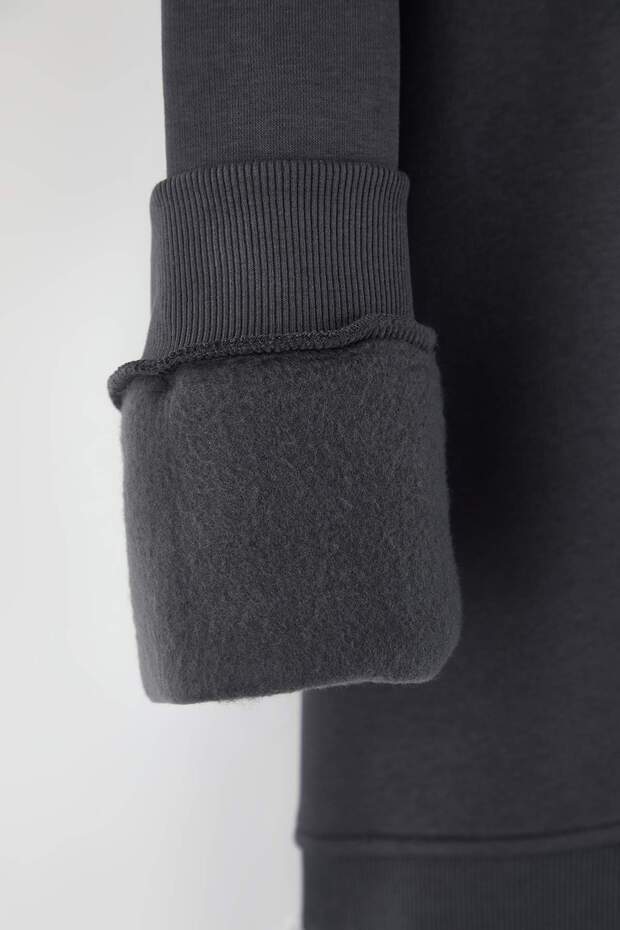 Antrasit Büyük Beden Oversize/Geniş Kesim Nakışlı İçi Polar/Sıcak Tutan Sweatshirt TMNAW24AO00025 - 3