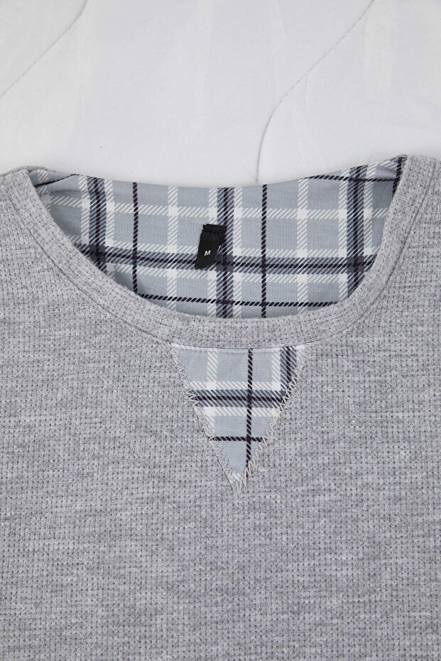 Gri Regular Yumuşak Waffle Dokulu Örme Pijama Takımı TMNAW26PT00070 - 3