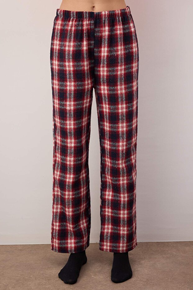 Kırmızı-Çok Renkli 2'li Pamuklu Ekoseli Flanel Dokuma Pijama Altı THMAW26PJ00007 - 3