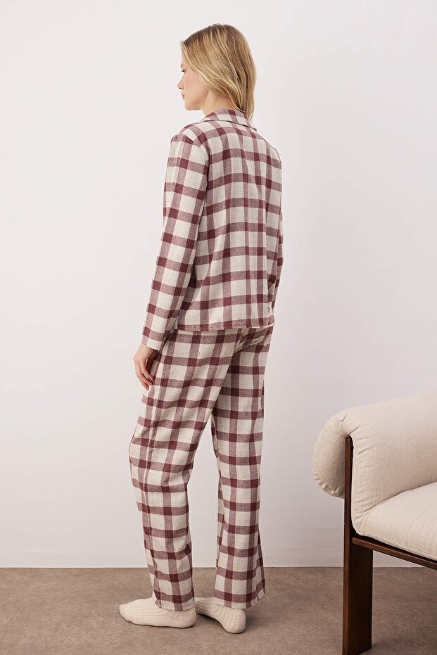 Kırmızı-Çok Renkli Pamuklu Kalın/Kışlık Ekoseli Flanel Dokuma Pijama Takımı THMAW26PT00196 - 4