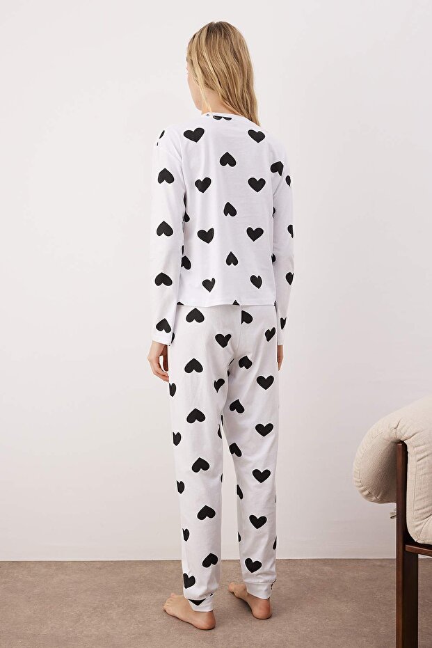Schwarzes Strick-Pyjama-Set mit Herzmotiv – 100 % Baumwolle THMAW21PT0566 - 4