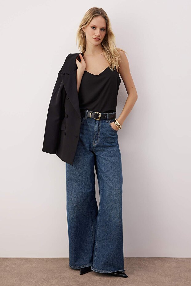 Schwarze Basic-Trägerbluse aus Webstoff TWOSS19BB0224 - 1