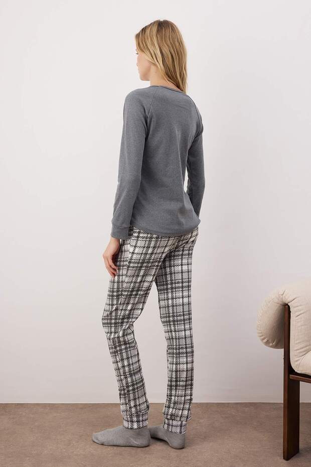 Komplet piżam z dzianiny w kratę z nadrukiem pingwina - Thmaw22Pt0395 - 4