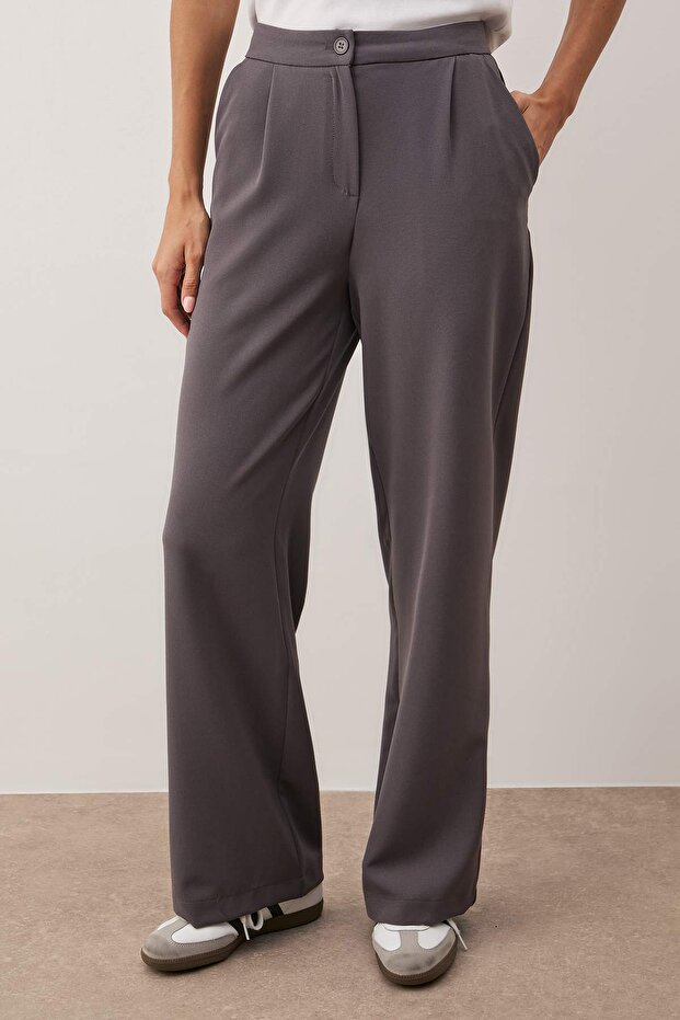 Széles szárú antracit szőtt nadrág - TWOAW22PL0139 - 3