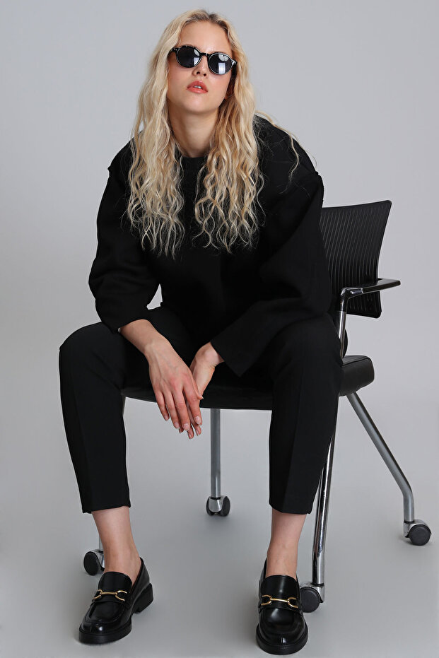 Selın Kadın Örme Sweatshırt Siyah - 1