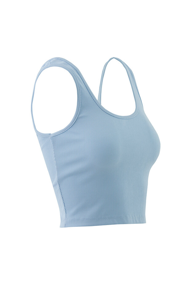 Basıc Askılı Mavi Crop Top - 2