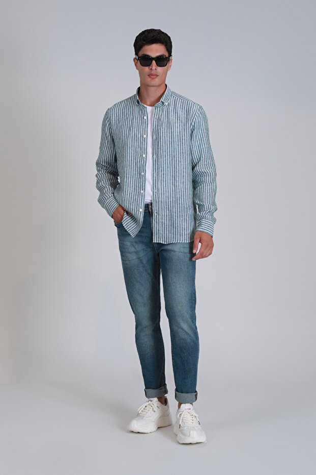 New Erkek Basic Gömlek Regular Fit Yeşil - 2