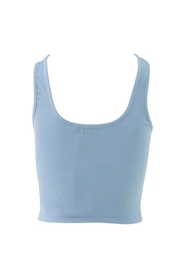 Basıc Askılı Mavi Crop Top - 3