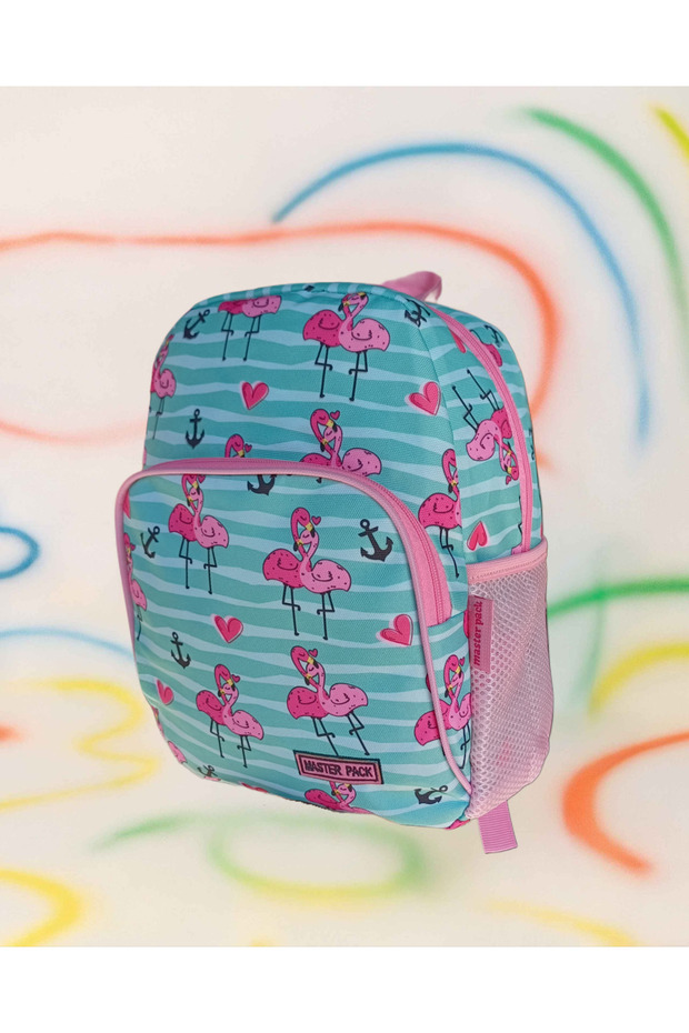Kindergarten Nursery Flamingo Girl's Backpack with Water Bottle Compartment and 2 Compartments 124