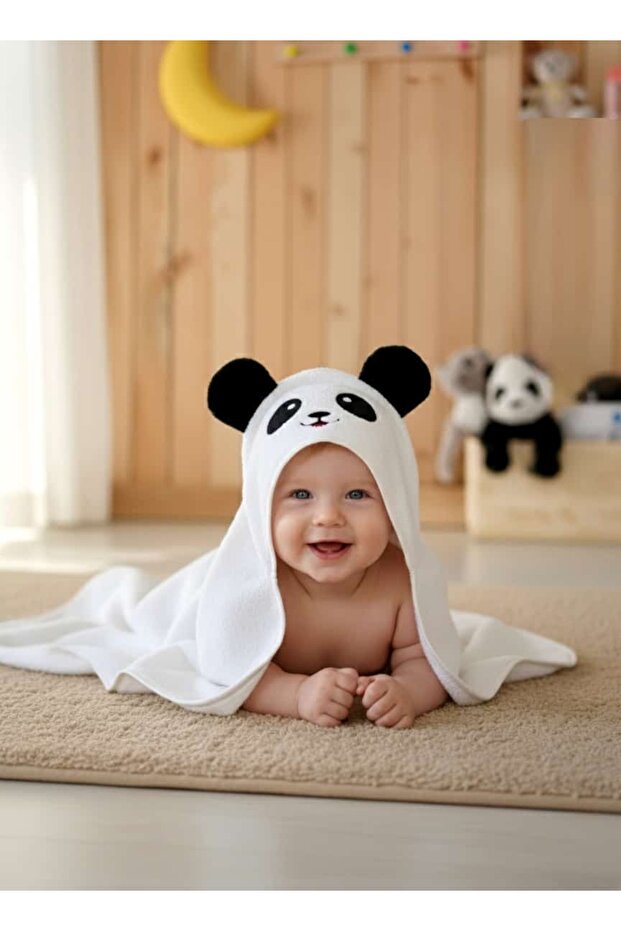 100% Cotton Soft Girl-Boy Newborn/Baby Bath Towel Swaddle White/ Panda