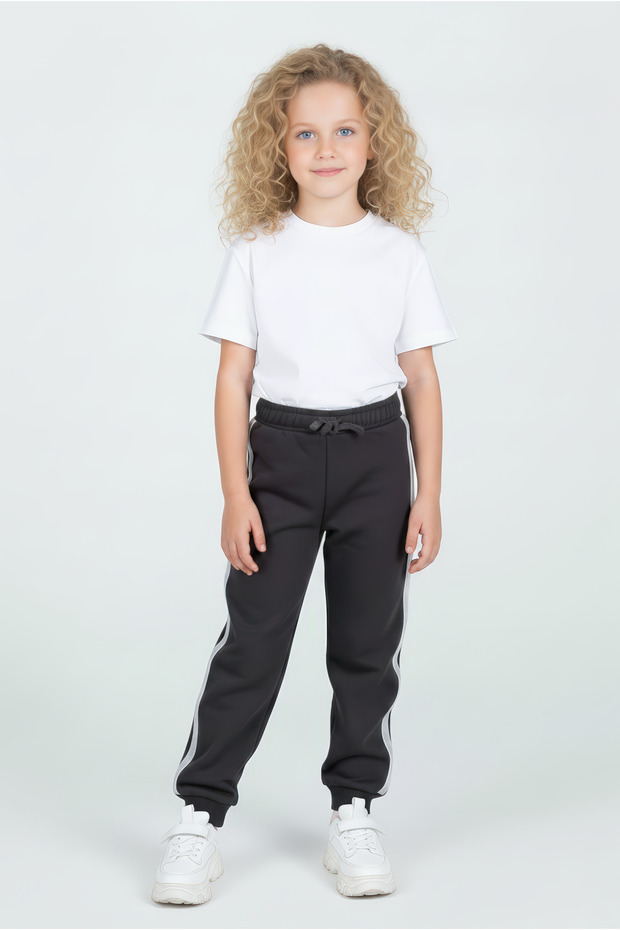 Girl's Shiny Striped Detail Cotton Sweatpants -