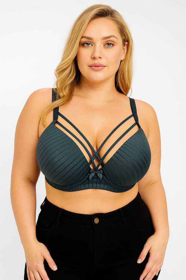C Cup Wired Sponge Hollow Cross Strap Grey Bra