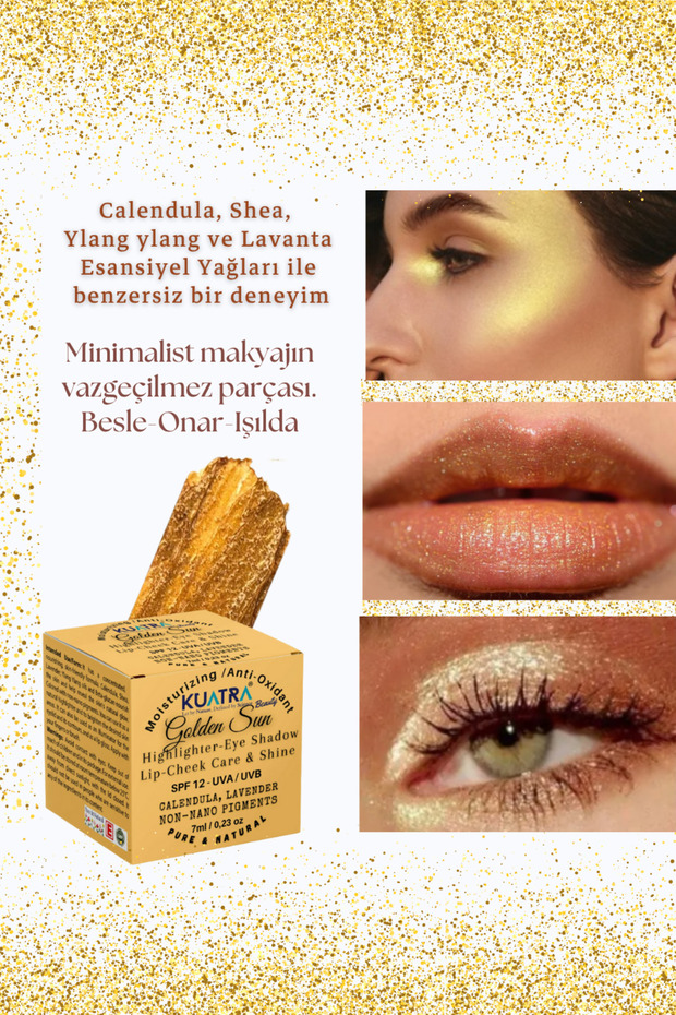Golden Sun Doğal Mineral Nemlendirici Antioksidan Işıltılı Balm Highlighter Göz Farı Aydınlatıcı - 3