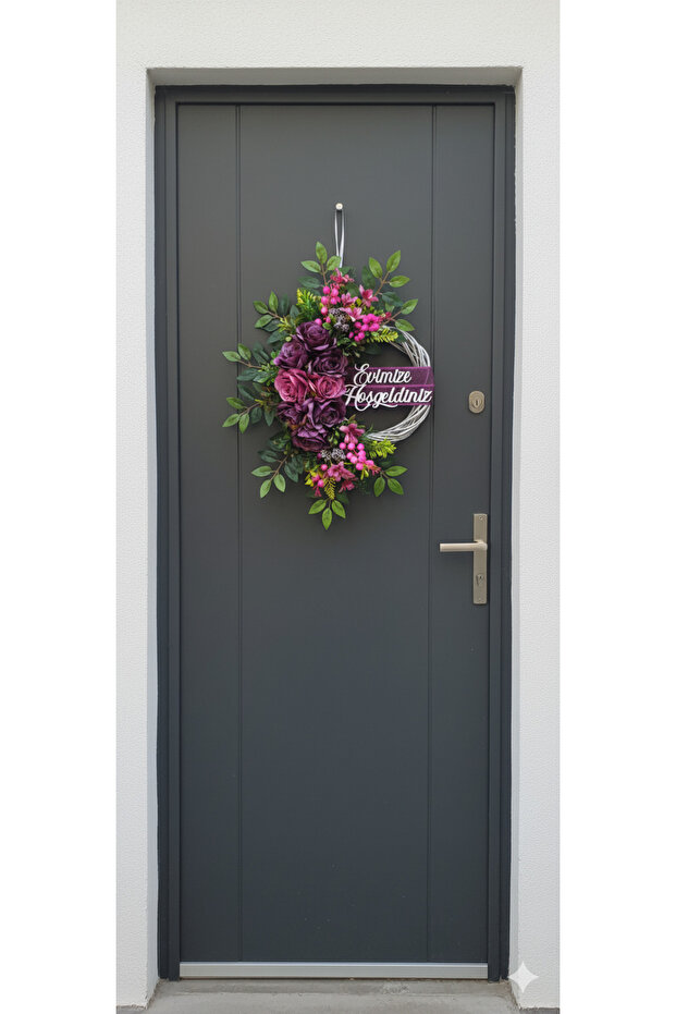 Bambu çelenk Güllü çiçekli tek  kapı süsü - 3