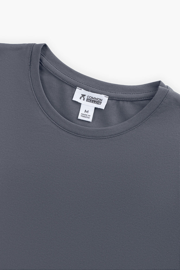 Kadın Yuvarlak Yaka Uzun Kollu Basic Pamuklu Bluz Füme - 3