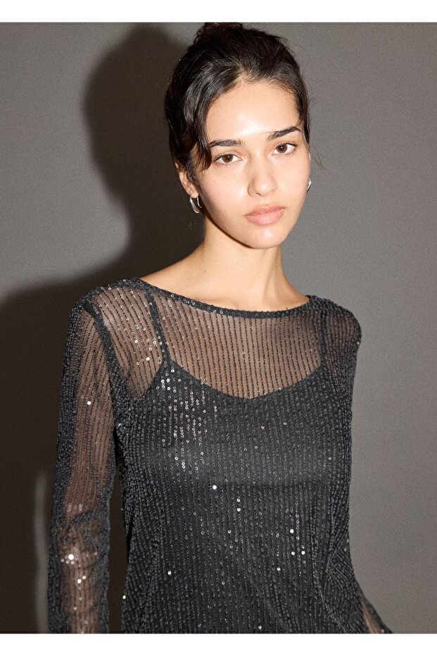 Payetli mini elbise - 6