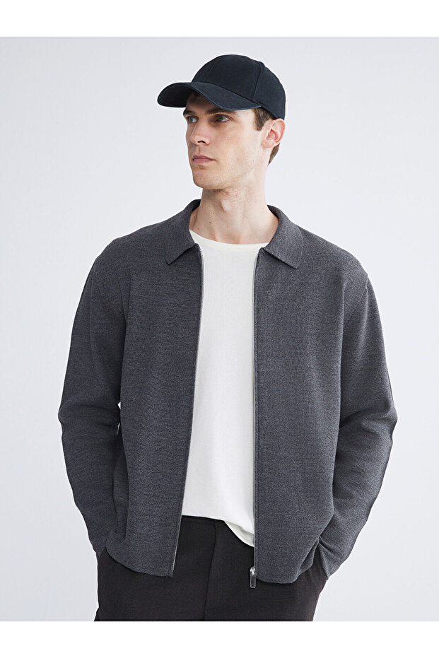 MG TRENDEN Anthracite Polo Neck Men's Knit Cardigan