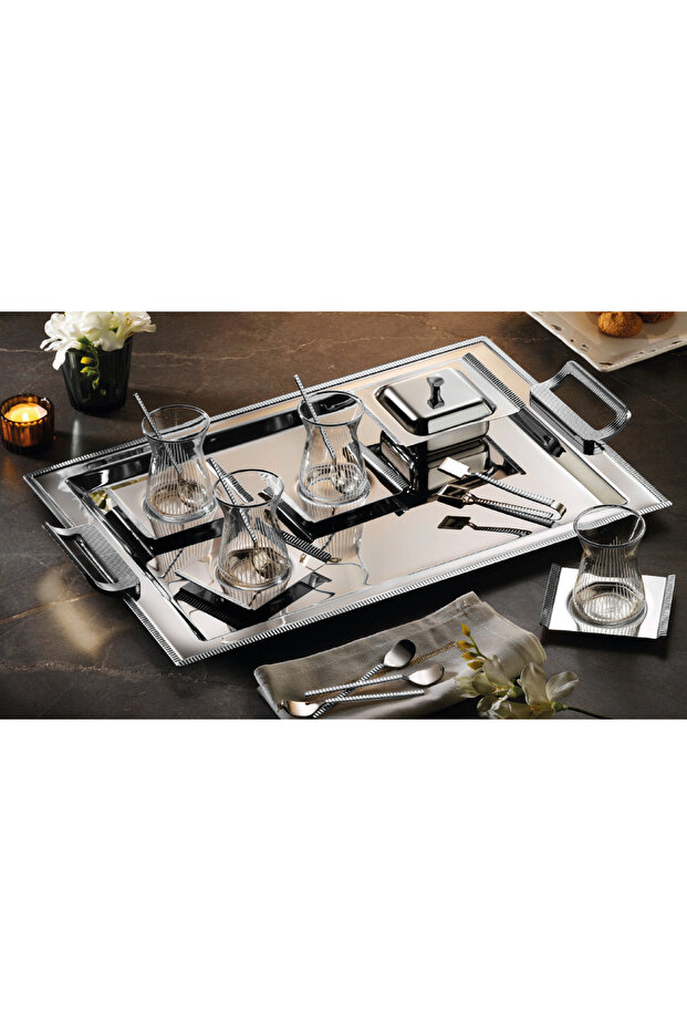 Mi̇os 12 Person Tea Set 18 / 10 with Steel Cups 40 Pieces