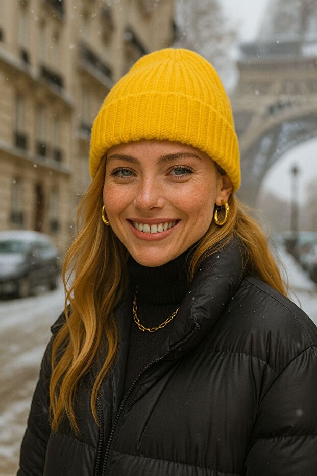 Unisex Corded Beret - Yellow Wool Design