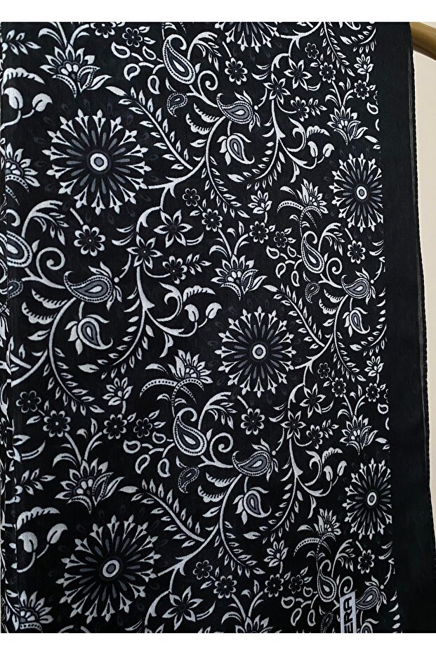 Black Patterned Soft Scarf - 7