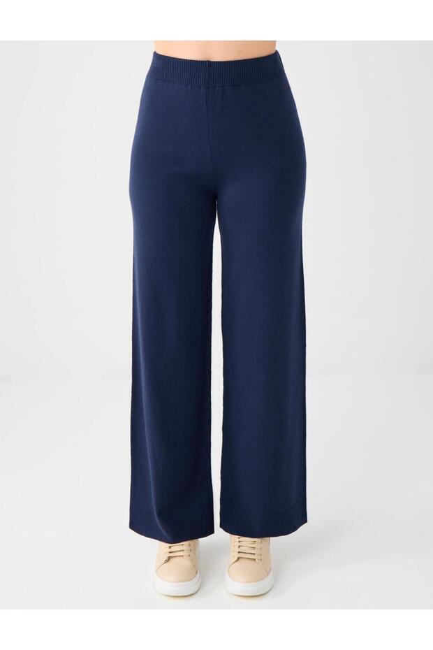 Lacivert Normal Bel Normal Paça Beli Lastikli Triko Pantolon - 4