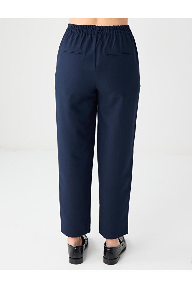 Lacivert Normal Bel Normal Paça Beli Lastikli Dokuma Pantolon - 5