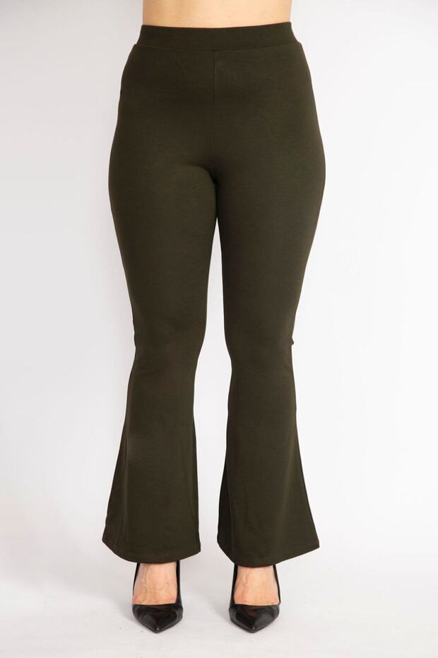 Women's Khaki Large Size Wide Leg Leggings 65n36365