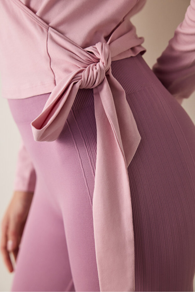 Lila Dikişsiz Seamless Yüksek Bel Kapri Tayt - 6