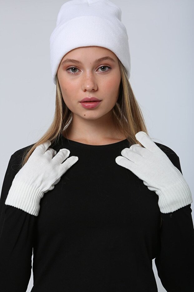 Beyaz Örme Unisex Eldiven - 3