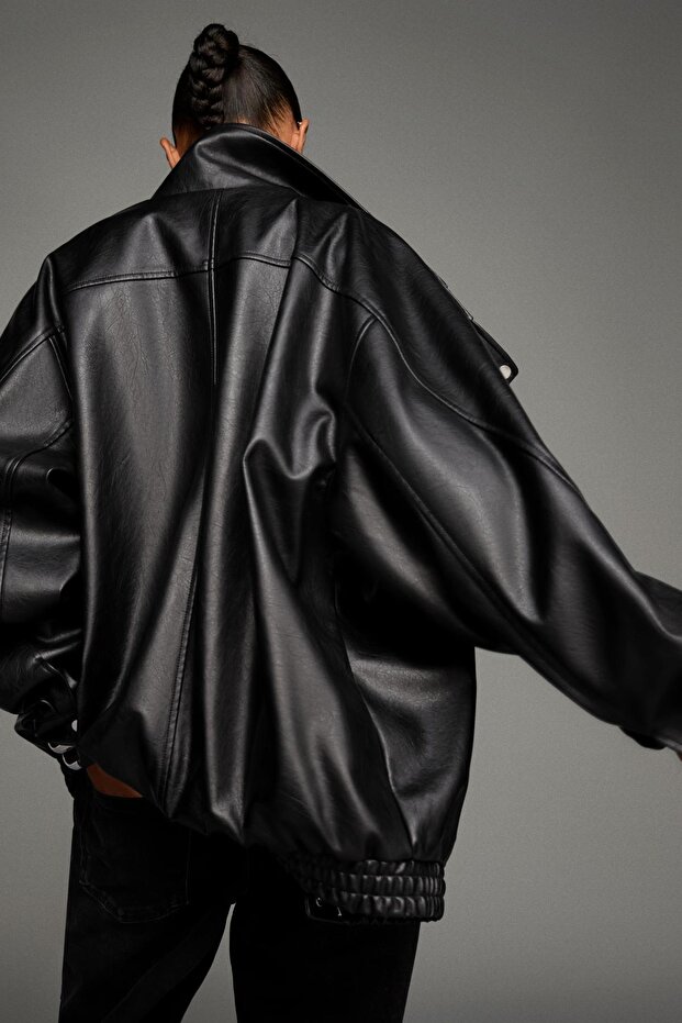 Oversize suni deri ceket - 3