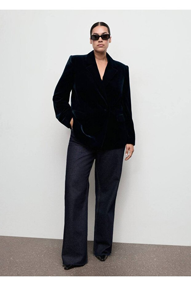 Kadife kruvaze blazer ceket - 8