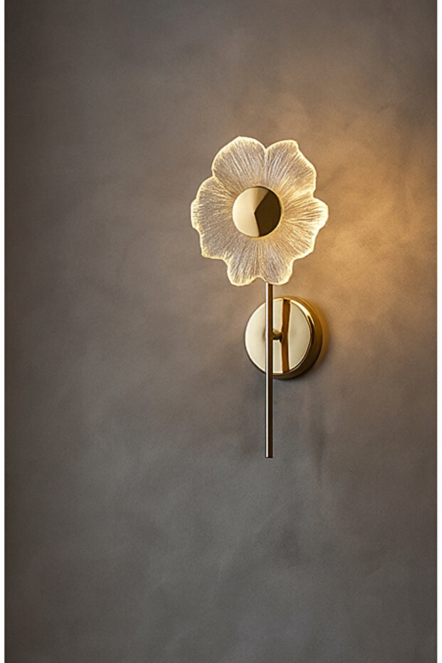 Modern Papatya Led Aplik Kristal Şeffaf Camlı Elektrikli Ledli Aplik Gold Sarı - 6