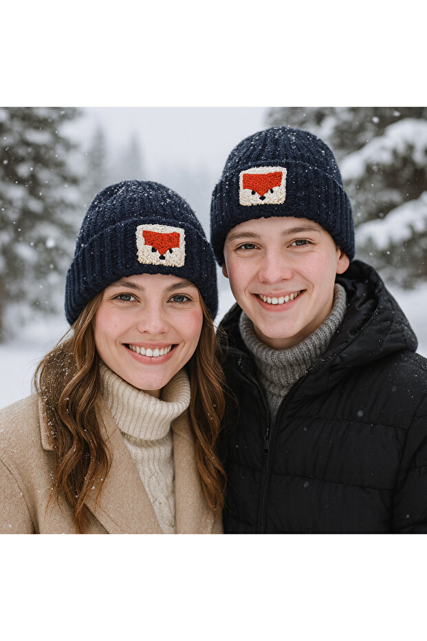 Black Beret Fox Punch Patterned Luxury Wool Hat Christmas Gift