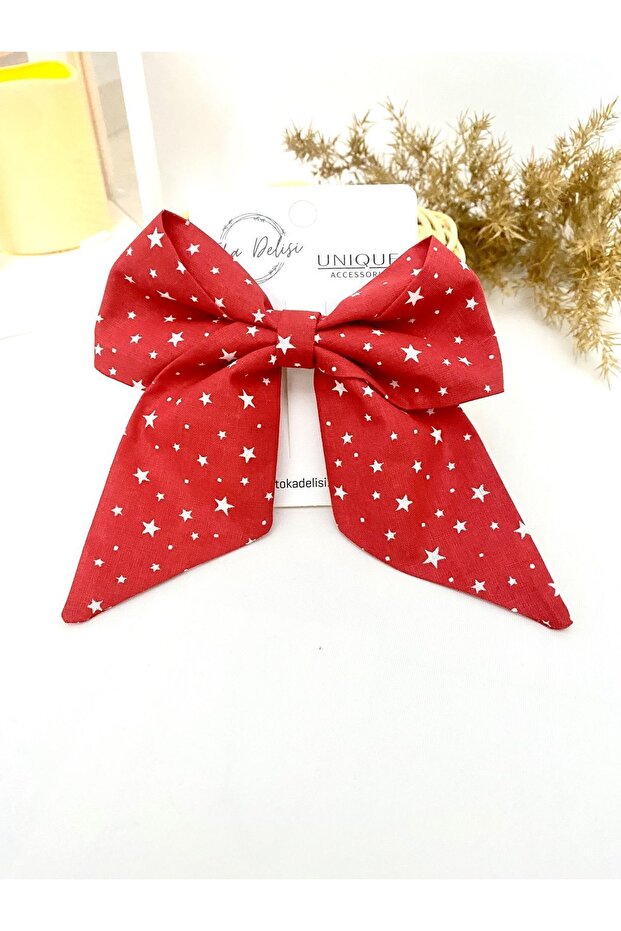 Handmade Red and White Star Pattern Bow Buckle Red 23 April 29 October Valentine's Day Women's Buckle