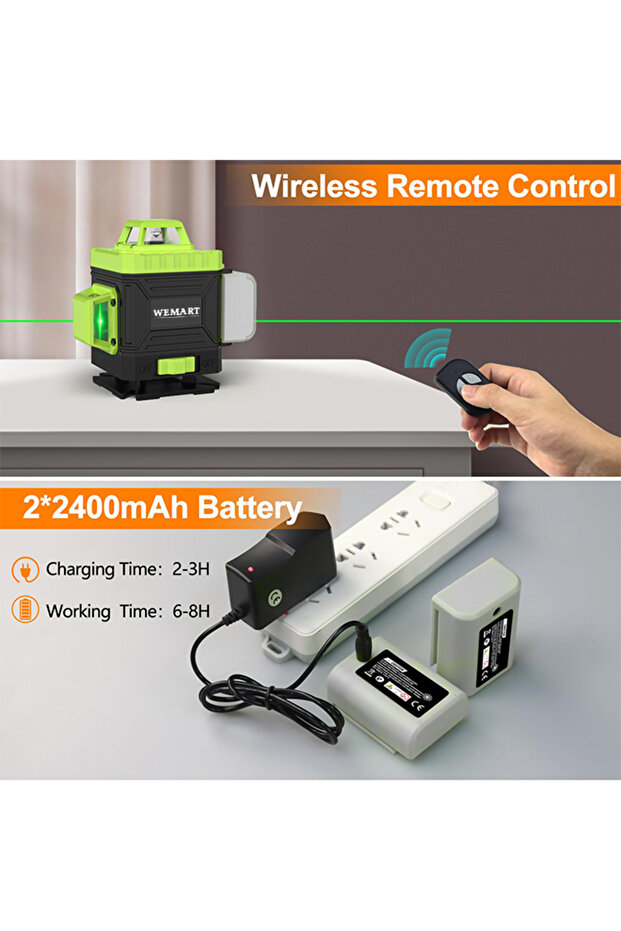 4x360 16-Line Green Beam Laser Level, Self-Leveling 4D Cross Line with Remote - 6