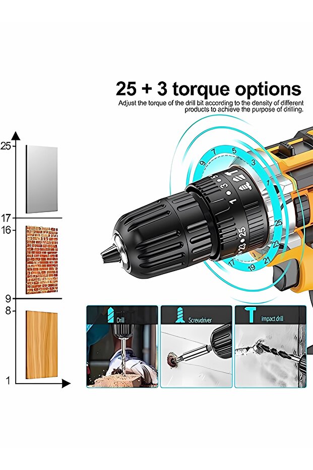 48V Cordless Drill Kit with Lithium-ion Battery and Charger, Variable Speed, 24-Piece - Yello - 3