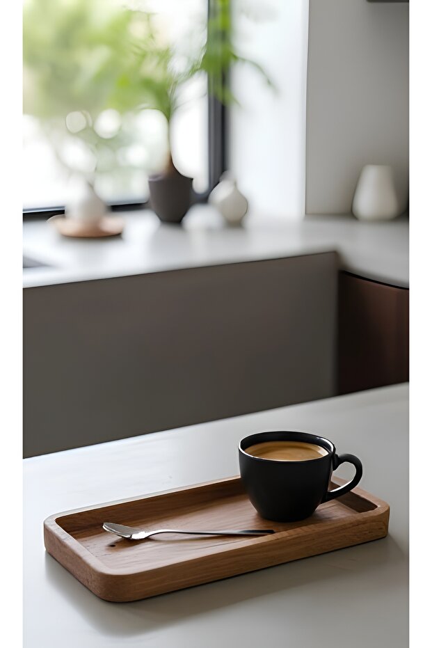 Chic Rectangular Oak Coffee Tray - 1