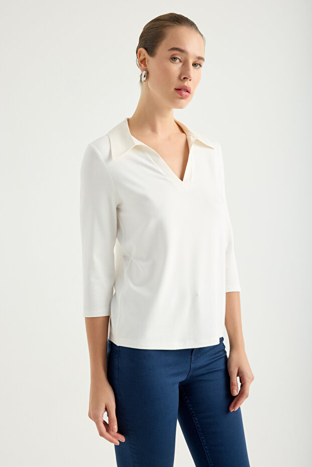 Saten Yakalı Örme Bluz - 4