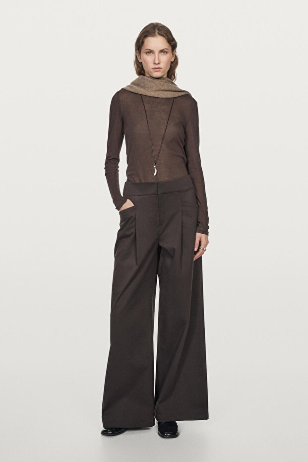 Geniş paça pilili pantolon - 1