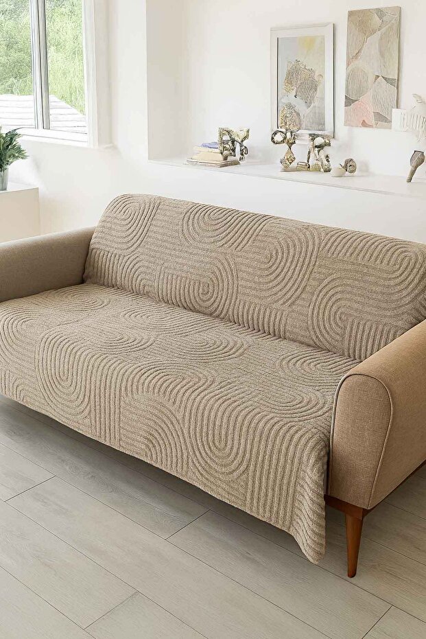 Decomia Home Carie Kabartmalı Yumuşak Tüylü Koltuk Örtüsü Çok Amaçlı Koltuk Şalı Kaymaz Süngerli (165x205 cm)
