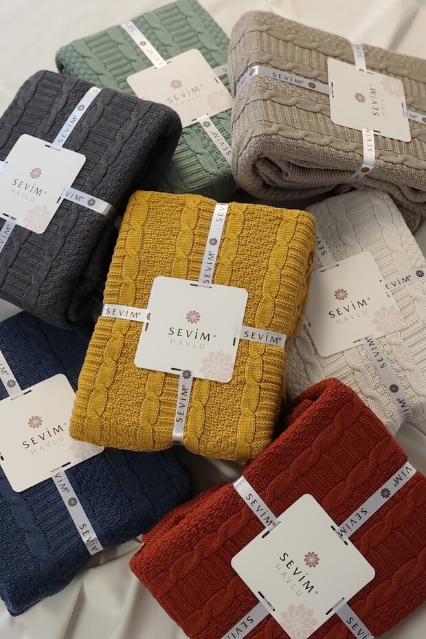 Single Knitted Blanket - Soft Textured & Stylish Bedspread-Knitted Blanket - Mustard - 5