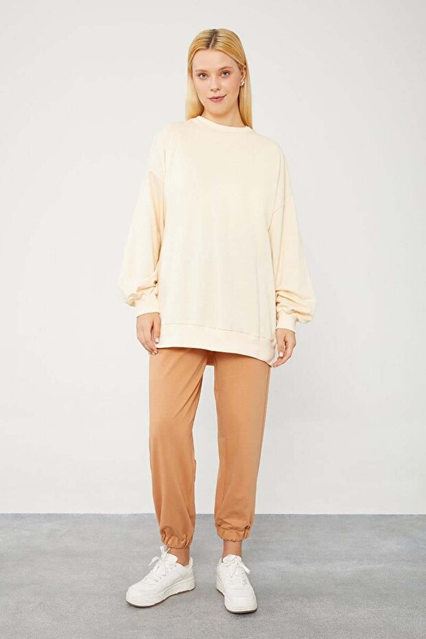 Camel Beli Lastikli Jogger Pantolon - 1